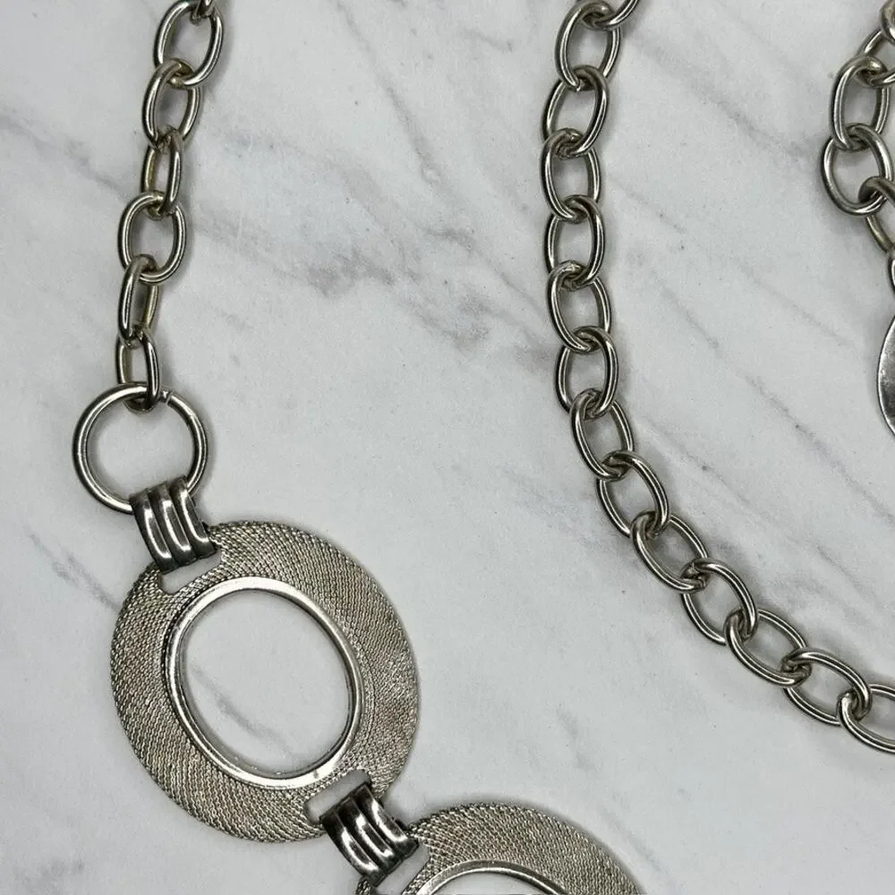 Chunky Textured Silver Tone Chain Belt OS ✨